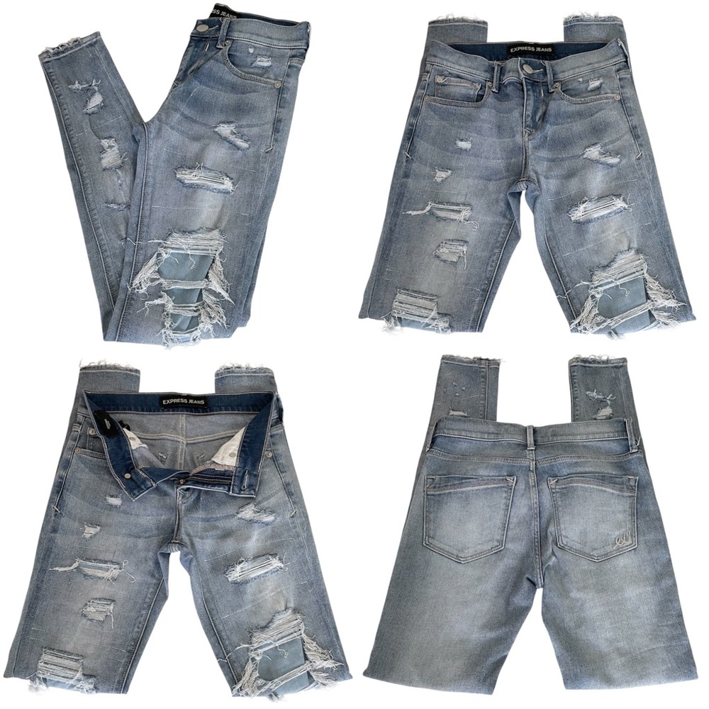 Express Blue Skinny Jeans Distressed Ripped Mid-Rise Women’s 00R